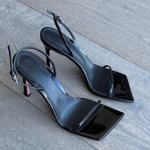 Amina Muaddi Maya Patent Black Slingback Heel, size 39